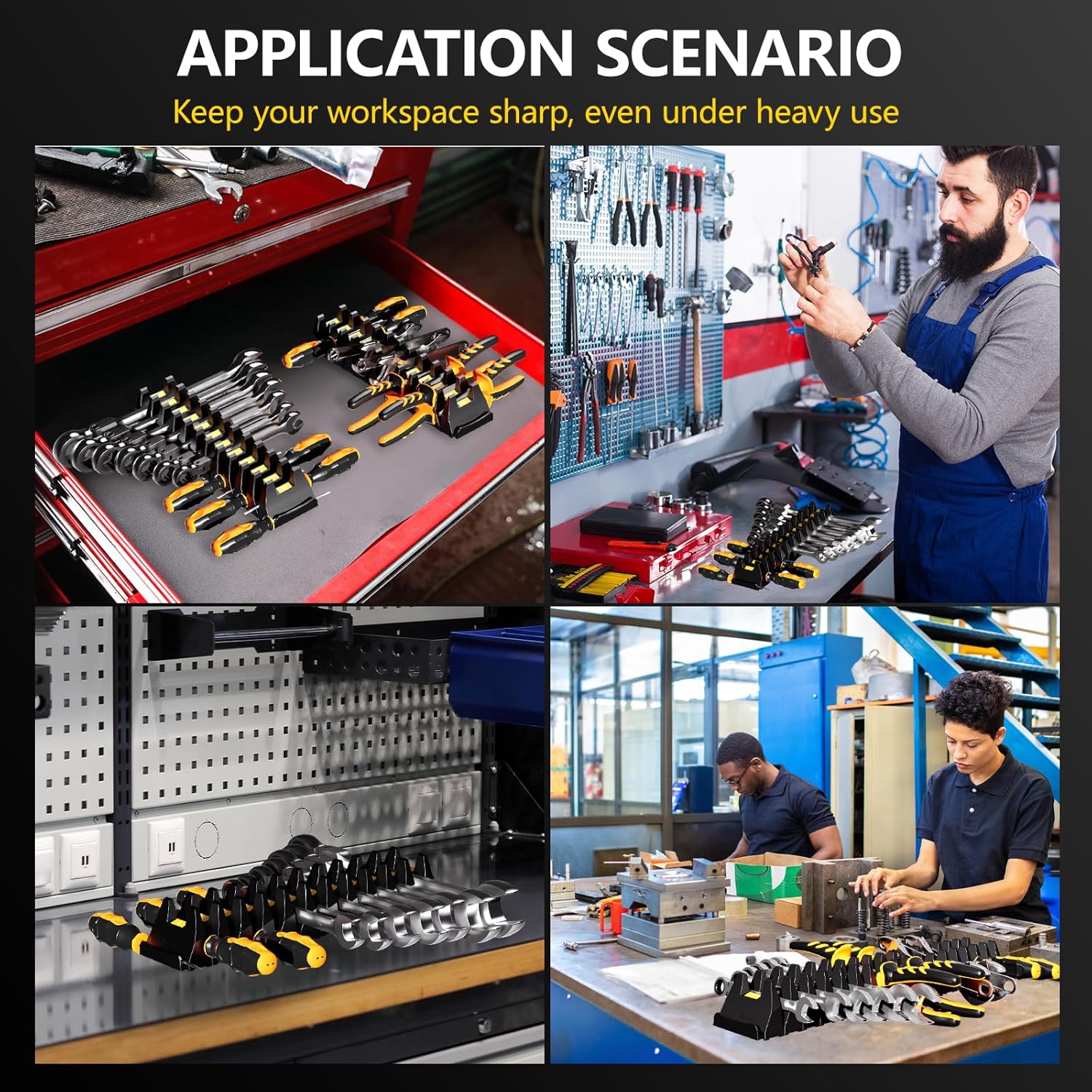 WAENLIR 48PCS Magnetic Modular Wrench Organizer Set-Tool Drawer Storage Rack with Metric&SAE Labels, Wrench Holder with Magnet, Perfect Tool Gift for Men, father, boyfriend, DIYers & Mechanics (Black)